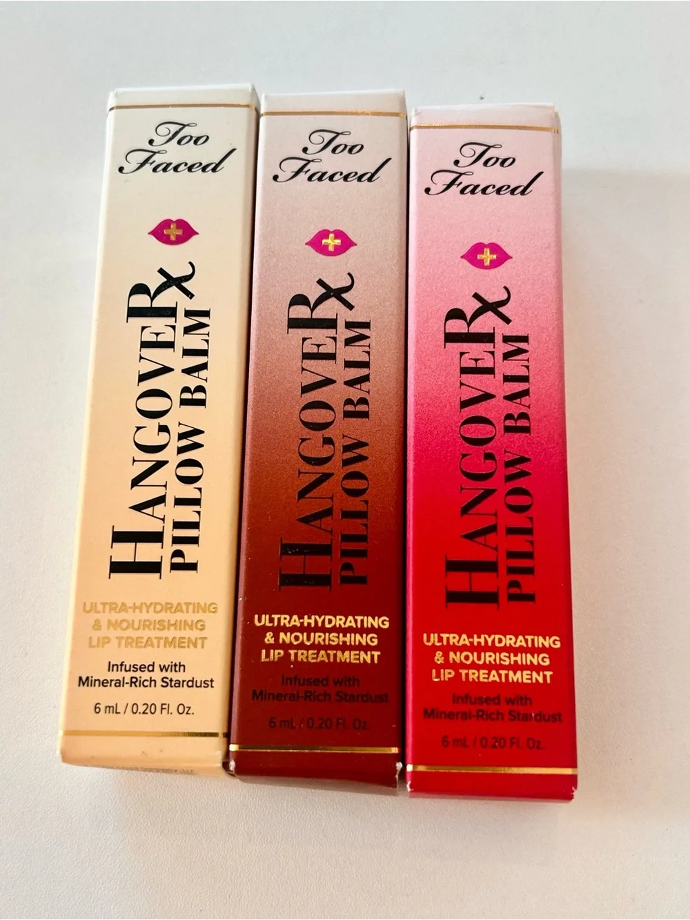 Too Faced Hangover Pillow Balm Trio Pink Mint Cranberry Vanilla